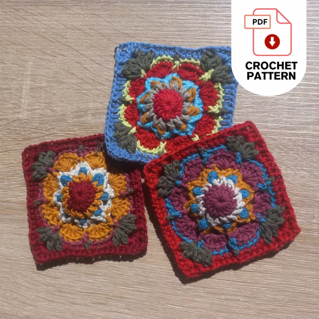 Crochet flower granny square African Cosmos floral motif square