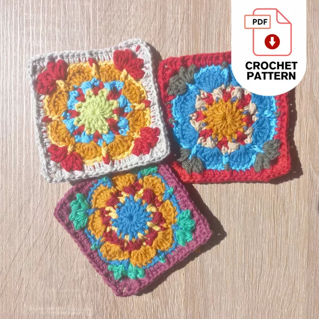 African flower crochet square for blanket patchwork crochet design