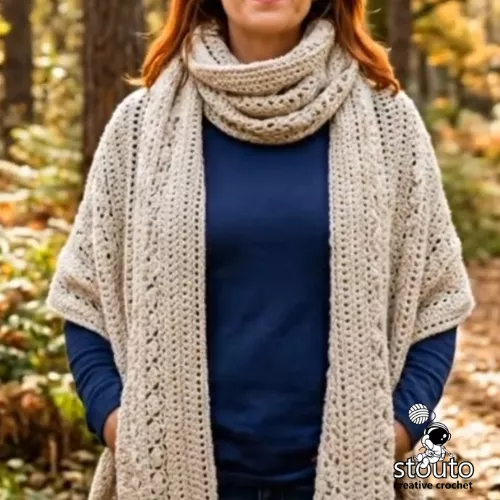 Longer version of the crochet winter wrap scarf free pattern