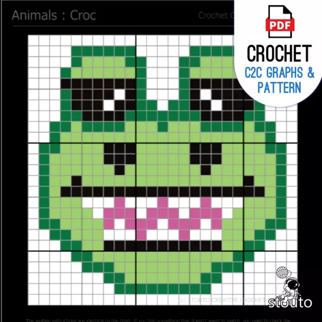 Cheerful Crocodile easy crochet square graph and pattern