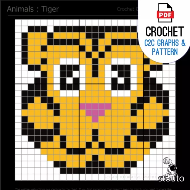 Free Tiger Crochet C2C Graph and Pattern