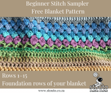 Rows 1–15 – Foundation rows for free crochet stitch sampler blanket