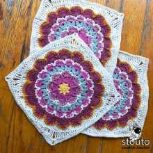 Early Blossom crochet flower granny square pattern featuring a large floral afghan square worked in the round.