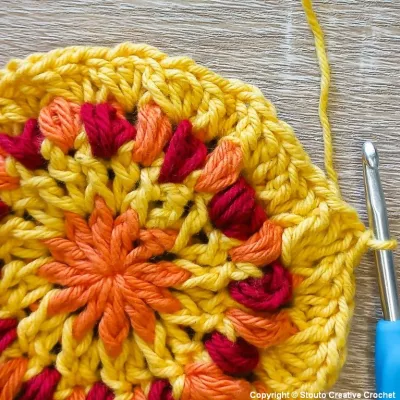 Boxed Flower Squares Crochet Blanket&nbsp;: Square Three&nbsp;: Round 5