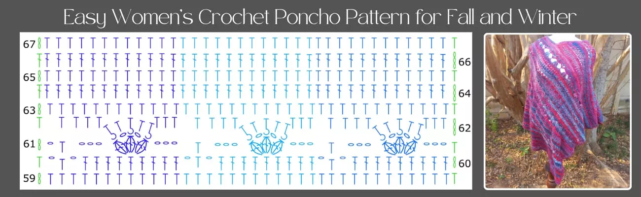 Easy womens crochet pocho patterns for fall and winter rows 59 - 67